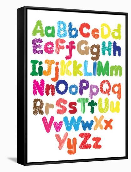 Alphabet Kids Doodle Colored Hand Drawing-Talashow-Framed Stretched Canvas