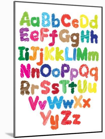 Alphabet Kids Doodle Colored Hand Drawing-Talashow-Mounted Art Print