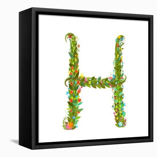 Alphabet Letter H Elegant Flower Blooming Botanical Sign. Flower ABC Sign H. Floral Summer Colorful-Popmarleo-Framed Stretched Canvas