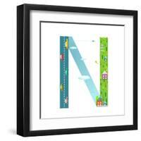 Alphabet Letter N Cartoon Flat Style for Kids. Fun Alphabet Letter for Children Boys and Girls With-Popmarleo-Framed Art Print