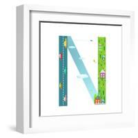 Alphabet Letter N Cartoon Flat Style for Kids. Fun Alphabet Letter for Children Boys and Girls With-Popmarleo-Framed Art Print