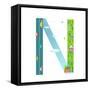 Alphabet Letter N Cartoon Flat Style for Kids. Fun Alphabet Letter for Children Boys and Girls With-Popmarleo-Framed Stretched Canvas