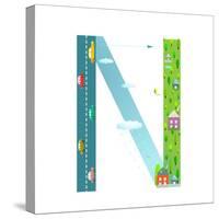 Alphabet Letter N Cartoon Flat Style for Kids. Fun Alphabet Letter for Children Boys and Girls With-Popmarleo-Stretched Canvas