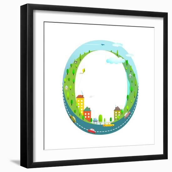 Alphabet Letter O Cartoon Flat Style for Kids. Fun Alphabet Letter for Children Boys and Girls With-Popmarleo-Framed Art Print