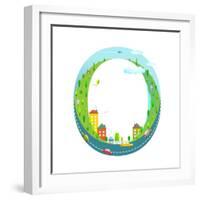 Alphabet Letter O Cartoon Flat Style for Kids. Fun Alphabet Letter for Children Boys and Girls With-Popmarleo-Framed Art Print