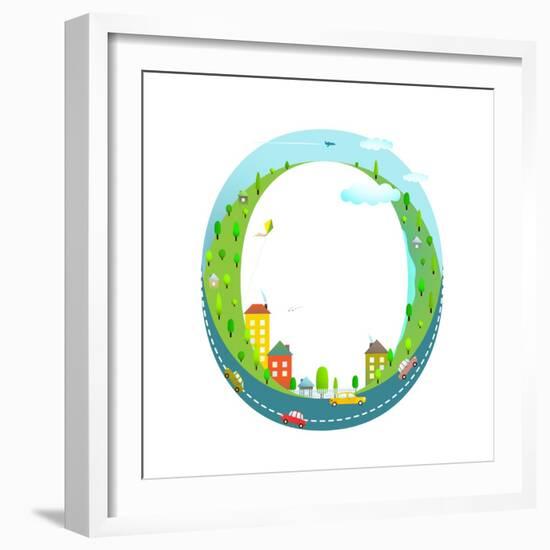 Alphabet Letter O Cartoon Flat Style for Kids. Fun Alphabet Letter for Children Boys and Girls With-Popmarleo-Framed Art Print