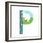 Alphabet Letter P Cartoon Flat Style for Kids. Fun Alphabet Letter for Children Boys and Girls With-Popmarleo-Framed Art Print