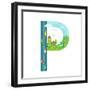 Alphabet Letter P Cartoon Flat Style for Kids. Fun Alphabet Letter for Children Boys and Girls With-Popmarleo-Framed Art Print