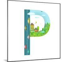 Alphabet Letter P Cartoon Flat Style for Kids. Fun Alphabet Letter for Children Boys and Girls With-Popmarleo-Mounted Art Print