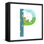 Alphabet Letter P Cartoon Flat Style for Kids. Fun Alphabet Letter for Children Boys and Girls With-Popmarleo-Framed Stretched Canvas