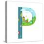 Alphabet Letter P Cartoon Flat Style for Kids. Fun Alphabet Letter for Children Boys and Girls With-Popmarleo-Stretched Canvas