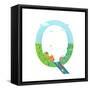 Alphabet Letter Q Cartoon Flat Style for Kids. Fun Alphabet Letter for Children Boys and Girls With-Popmarleo-Framed Stretched Canvas