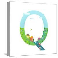 Alphabet Letter Q Cartoon Flat Style for Kids. Fun Alphabet Letter for Children Boys and Girls With-Popmarleo-Stretched Canvas