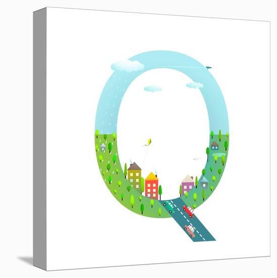 Alphabet Letter Q Cartoon Flat Style for Kids. Fun Alphabet Letter for Children Boys and Girls With-Popmarleo-Stretched Canvas