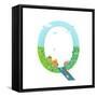 Alphabet Letter Q Cartoon Flat Style for Kids. Fun Alphabet Letter for Children Boys and Girls With-Popmarleo-Framed Stretched Canvas