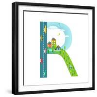 Alphabet Letter R Cartoon Flat Style for Children. Fun Alphabet Letter for Kids Boys and Girls With-Popmarleo-Framed Premium Giclee Print