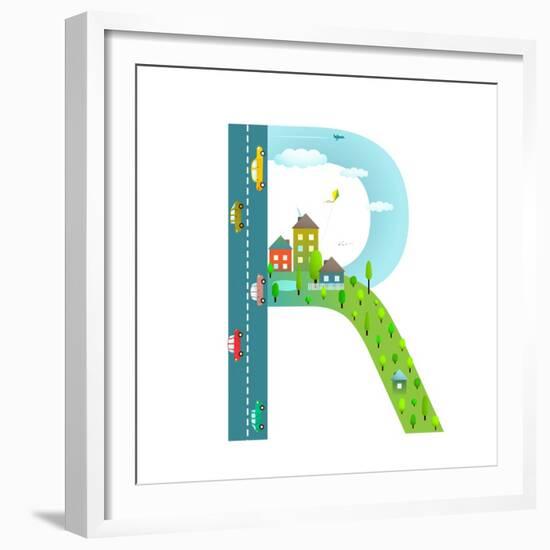 Alphabet Letter R Cartoon Flat Style for Children. Fun Alphabet Letter for Kids Boys and Girls With-Popmarleo-Framed Premium Giclee Print