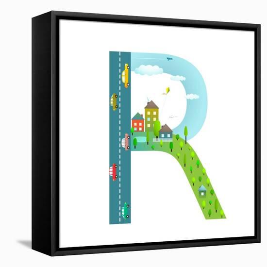 Alphabet Letter R Cartoon Flat Style for Children. Fun Alphabet Letter for Kids Boys and Girls With-Popmarleo-Framed Stretched Canvas