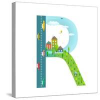 Alphabet Letter R Cartoon Flat Style for Children. Fun Alphabet Letter for Kids Boys and Girls With-Popmarleo-Stretched Canvas