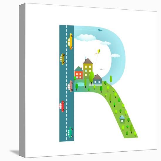 Alphabet Letter R Cartoon Flat Style for Children. Fun Alphabet Letter for Kids Boys and Girls With-Popmarleo-Stretched Canvas