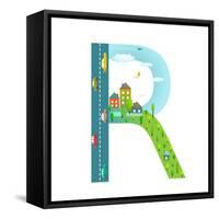 Alphabet Letter R Cartoon Flat Style for Children. Fun Alphabet Letter for Kids Boys and Girls With-Popmarleo-Framed Stretched Canvas