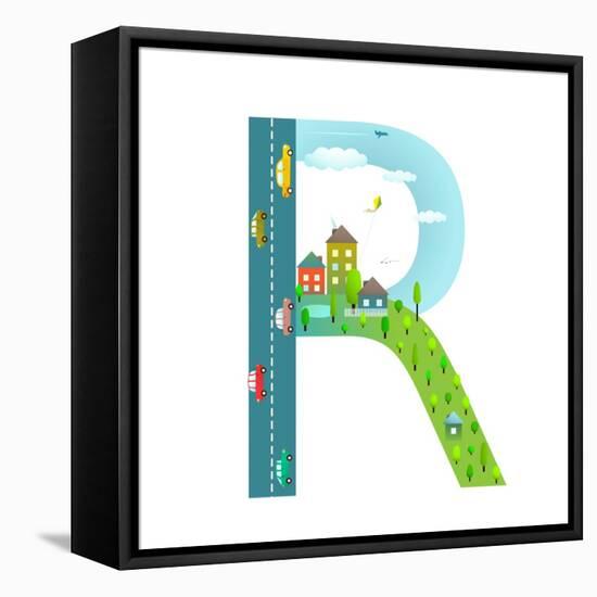 Alphabet Letter R Cartoon Flat Style for Children. Fun Alphabet Letter for Kids Boys and Girls With-Popmarleo-Framed Stretched Canvas