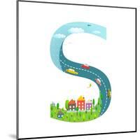 Alphabet Letter S Cartoon Flat Style for Children. for Kids Boys and Girls with City, Houses, Cars,-Popmarleo-Mounted Art Print