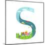 Alphabet Letter S Cartoon Flat Style for Children. for Kids Boys and Girls with City, Houses, Cars,-Popmarleo-Mounted Art Print