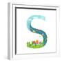 Alphabet Letter S Cartoon Flat Style for Children. for Kids Boys and Girls with City, Houses, Cars,-Popmarleo-Framed Art Print