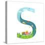 Alphabet Letter S Cartoon Flat Style for Children. for Kids Boys and Girls with City, Houses, Cars,-Popmarleo-Stretched Canvas