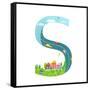 Alphabet Letter S Cartoon Flat Style for Children. for Kids Boys and Girls with City, Houses, Cars,-Popmarleo-Framed Stretched Canvas