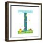 Alphabet Sign I Cartoon Style for Kids. Fun Alphabet Letter for Children Boys and Girls with City,-Popmarleo-Framed Art Print