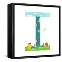 Alphabet Sign I Cartoon Style for Kids. Fun Alphabet Letter for Children Boys and Girls with City,-Popmarleo-Framed Stretched Canvas