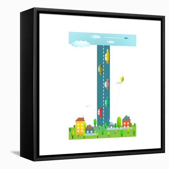 Alphabet Sign I Cartoon Style for Kids. Fun Alphabet Letter for Children Boys and Girls with City,-Popmarleo-Framed Stretched Canvas