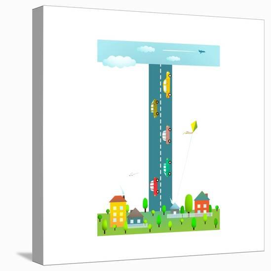 Alphabet Sign I Cartoon Style for Kids. Fun Alphabet Letter for Children Boys and Girls with City,-Popmarleo-Stretched Canvas