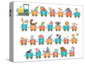 Alphabet Train with Animals. Cartoon Animal Illustration in Van-Tetiana Lazunova-Stretched Canvas