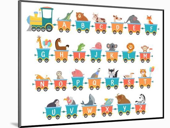 Alphabet Train with Animals. Cartoon Animal Illustration in Van-Tetiana Lazunova-Mounted Photographic Print