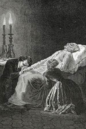 Mort De Jean Valjean Entre Cosette Et Marius - Illustration from Les Misérables,19th Century