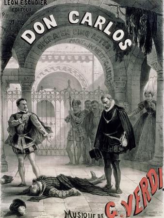 Poster Advertising "Don Carlos," Opera by Giuseppe Verdi (1816-1901) Engraved by Telory