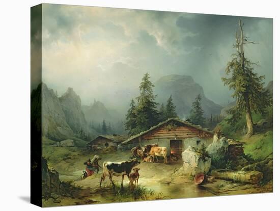 Alpine hut in Rainy Weather, 1850-Friedrich Gauermann-Stretched Canvas