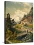 Alpine Landscape with a Bridge-Ferdinand Gatt-Stretched Canvas