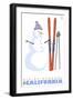 Alpine Meadows, California, Snowman with Skis-Lantern Press-Framed Art Print