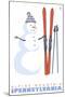 Alpine Mountain, Pennsylvania, Snowman with Skis-Lantern Press-Mounted Art Print