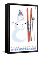 Alpine Mountain, Pennsylvania, Snowman with Skis-Lantern Press-Framed Stretched Canvas