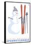 Alpine Mountain, Pennsylvania, Snowman with Skis-Lantern Press-Framed Stretched Canvas