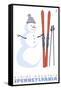 Alpine Mountain, Pennsylvania, Snowman with Skis-Lantern Press-Framed Stretched Canvas