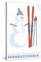 Alpine Mountain, Pennsylvania, Snowman with Skis-Lantern Press-Stretched Canvas