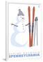 Alpine Mountain, Pennsylvania, Snowman with Skis-Lantern Press-Framed Art Print