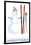 Alpine Mountain, Pennsylvania, Snowman with Skis-Lantern Press-Framed Art Print