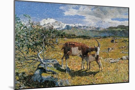 Alps in May (The Loving Mother)-Giovanni Segantini-Mounted Art Print